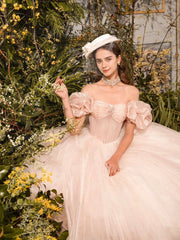 Beautiful A-Line Tulle Off Shoulder Long Party Dress, Sweet 16 Formal Dress