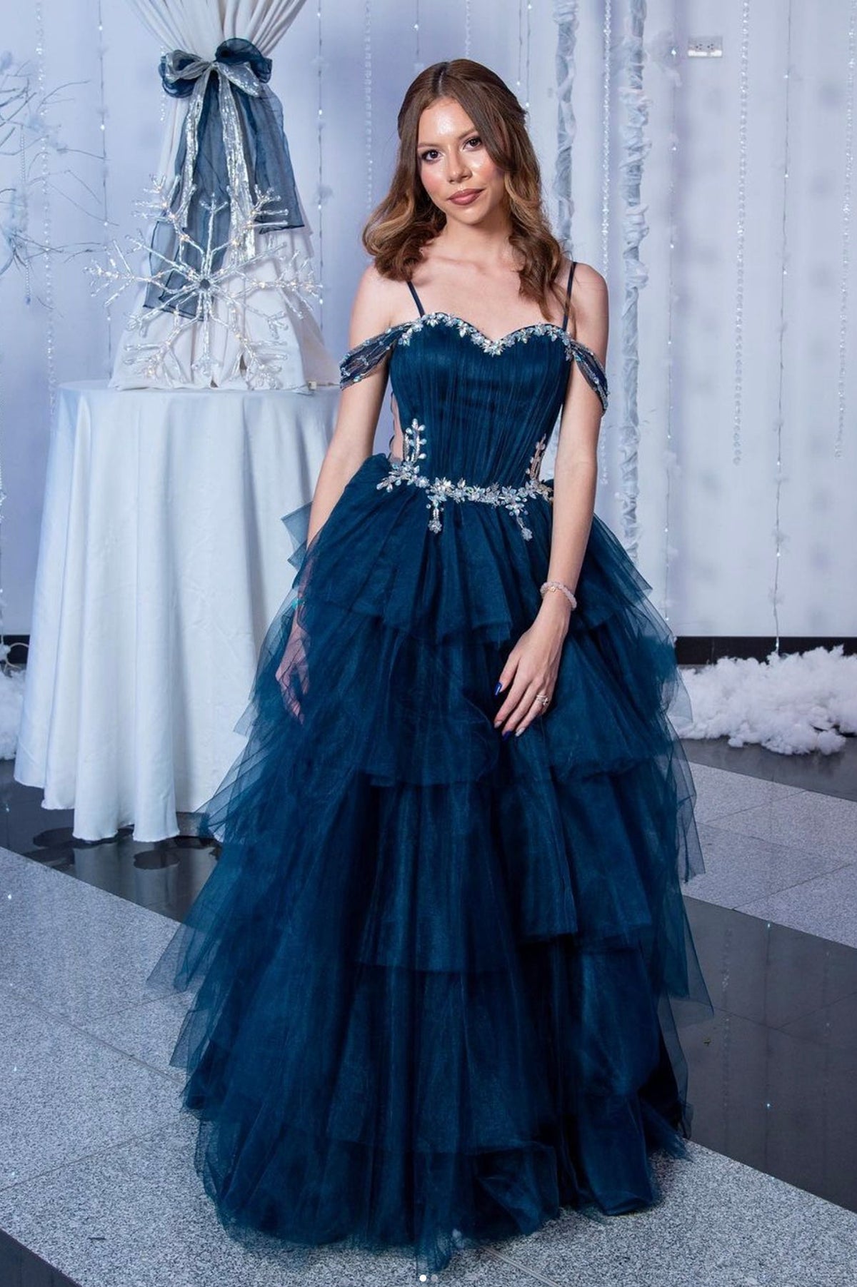 Blue Layers Tulle Long A-Line Prom Dress, Blue Evening Party Dress