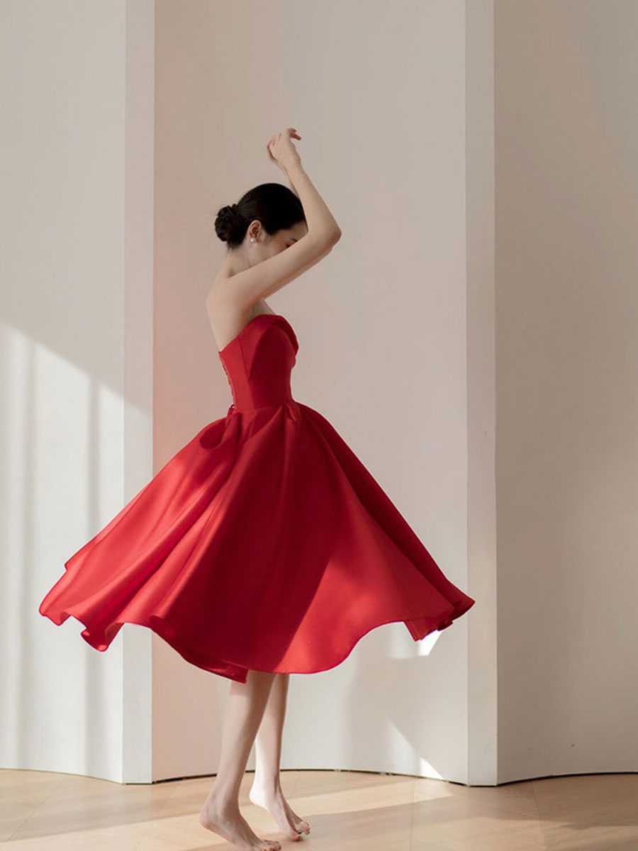 Red sweetheart neck short prom dress, red party dress