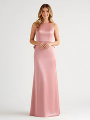 Sleeveless Satin Gown with Oversized Back Bow Dusty Rose