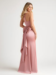 Sleeveless Satin Gown with Oversized Back Bow Dusty Rose