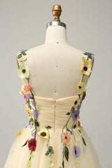 Straps Champagne 3D Floral A-Line Short Party Dress
