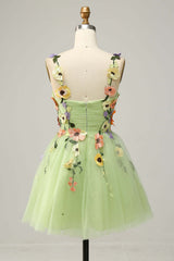 Straps Champagne 3D Floral A-Line Short Party Dress