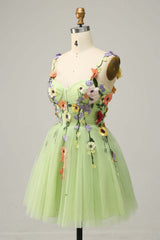Straps Champagne 3D Floral A-Line Short Party Dress