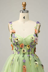 Straps Champagne 3D Floral A-Line Short Party Dress