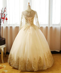 Beautiful Light Champagne Long Sleeves Party Gown, Sweet 16 Dress