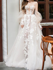 Champagne lace tulle long prom dress, lace tulle formal dress