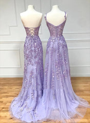 Beautiful Purple Tulle with Lace Long Formal Dress, Purple Lace Prom Dress