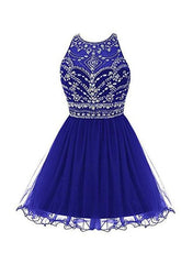 Royal Blue Homecoming Dress , Tulle Beaded Party Dress, Cute Party Dress