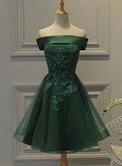 Green Tulle and Satin Lovely Short Party Dress, Off Shoulder Party Dress , Formal Dresses