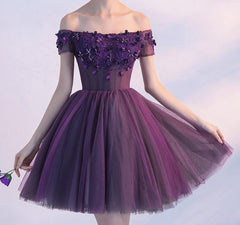 Dark Purple Off Shoulder Knee Length Homecoming Dress , Lovely Formal Dress, Cute Party Dress