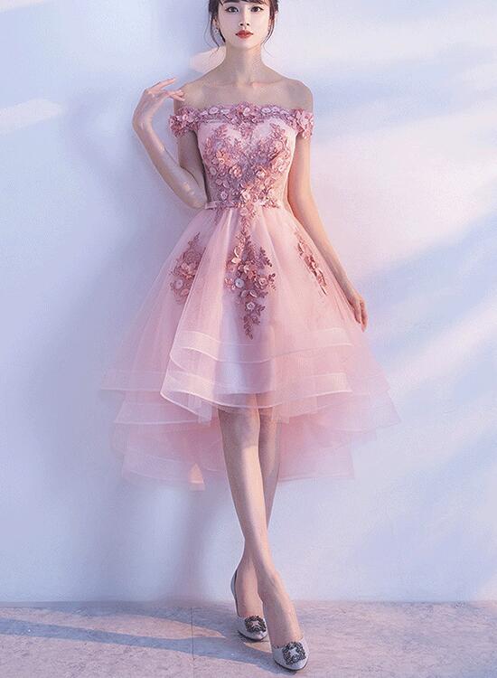 Lovely Pink High Low Party Dress, Tulle Prom Dresses, Homecoming Dress