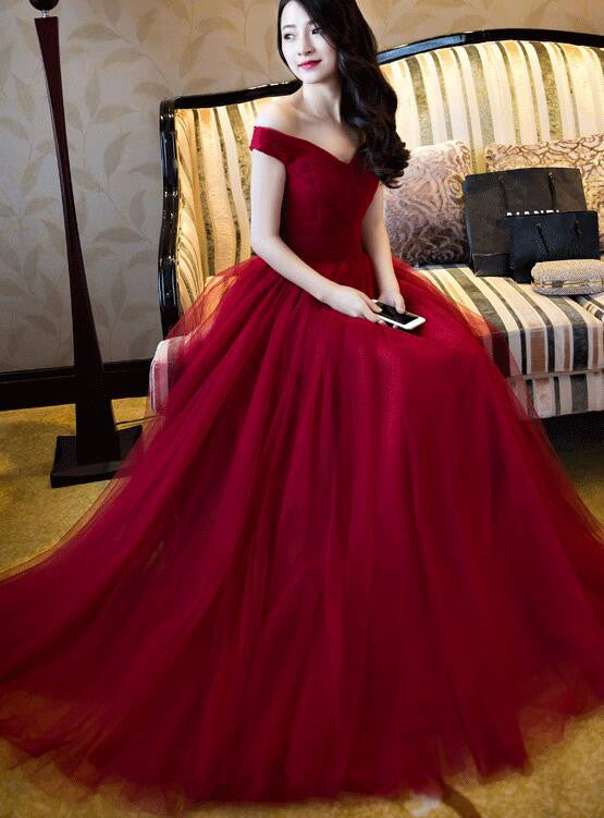 Beautiful Long Sweetheart Off Shoulder Party Dress, Tulle Prom Dress