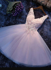 Charming Pink V-neckline Short Party Dress, Cute Graduation Party Dress