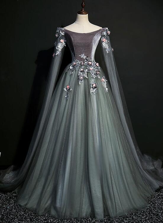 Charming Tulle with Green Long Party Dress, Sweet 16 Gown
