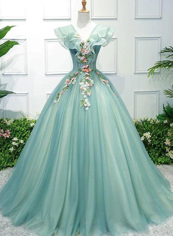 Charming Green Off Shoulder Ball Gown Party Dress, Sweet 6 Dress