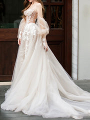 Champagne lace tulle long prom dress, lace tulle formal dress