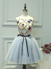 Cute Light Blue Short Tulle Homecoming Dress, Blue Prom Dress