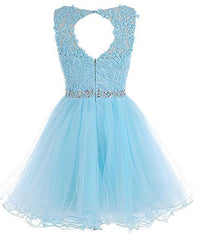 Round Neckline Orange Tulle Beaded Homecoming Dress, Short Party Dress Graduation Dress