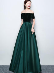 Beautiful Satin and Velvet Long Party Dress, Simple Off Shoulder Prom Dress