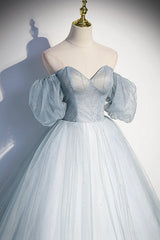 Light Blue Tulle Sweetheart Long Evening Dress, Light Blue Prom Dress