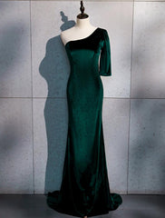Beautiful Dark Green One Shoulder Evening Dress, Green Mermaid Formal Dresses