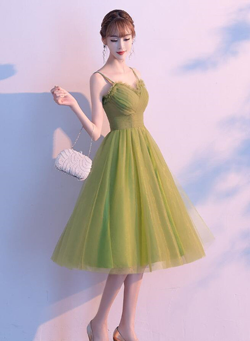 Light Green Tulle Sweetheart Knee Length Party Dress, Green Homecoming Dress