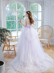 Lavender Tulle Floor Length Party Dress, A-line Lavender Layers Sweet 16 Dress