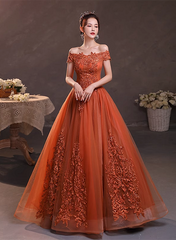 Off Shoulder Tulle with Lace Sweetheart Long Formal Dress, Sweet 16 Dresses