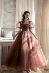 Lovely Tulle Puffy Sleeves Homecoming Dress Graduation Dress, A-Line Party Dress