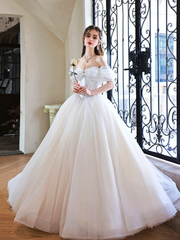White Off Shoulder Sweetheart Beaded Long Party Dress, White Formal Dress