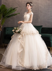 Lovely Ivory Tulle Ball Gown with Lace Sweet 16 Dress, Ivory Tulle Long Formal Dress