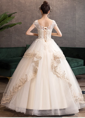 Lovely Ivory Tulle Ball Gown with Lace Sweet 16 Dress, Ivory Tulle Long Formal Dress