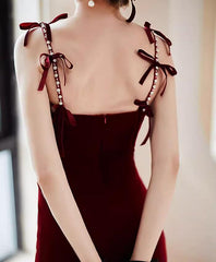 Wine Red Velvet Long Formal Dress, Wine Red Velvet Mermaid Party Dress Prom Dress