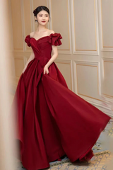 Lovely Wine Red Sweetheart Long A-Line Prom Dress, Off the Shoulder Long Formal Dress