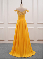 Lovely Yellow Chffion Off Shoulder Tulle with Lace Party Dress, A-line Yellow Prom Dress