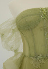 Light Green Tulle with Beaded A-line Prom Dress, Light Green Evening Dress Party Dress