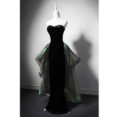 Lovely Black Mermaid Velvet Sweetheart Long Party Dress, Black  Prom Dress
