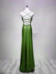 Green Straps Lace-up Formal Dress Evening Dress, Green Spandex Prom Dress