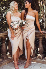 Asymmetrical One Shoulder White Bridesmaid Dress
