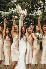 Simple Spaghetti Straps Silk Satin Bridesmaid Dresses Open Back
