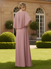 Illusion Neck A-line Gown with Cape Sleeves Dusty Rose