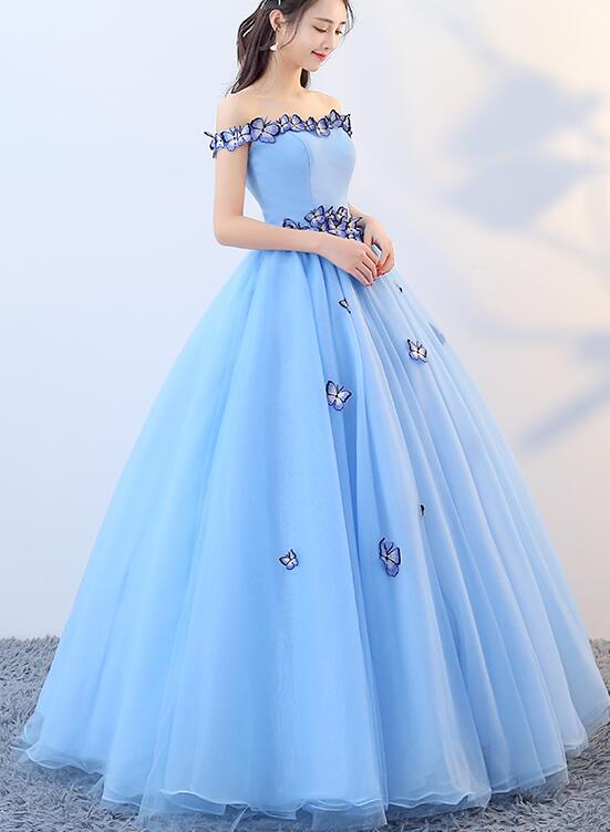 Beautiful Blue Off Shoulder Long Party Dress, Sweet 16 Dresses