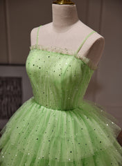 Light Green Tulle Straps Short Party Dress, Light Green Homecoming Dress Formal Dress