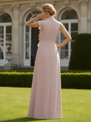 High Neck Pleated A-Line Ruffle Gown Dusty Rose