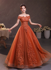Off Shoulder Tulle with Lace Sweetheart Long Formal Dress, Sweet 16 Dresses