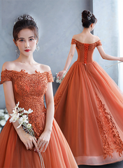 Off Shoulder Tulle with Lace Sweetheart Long Formal Dress, Sweet 16 Dresses