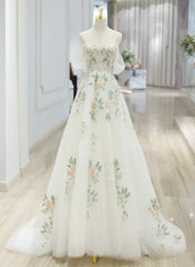 Elegant White Sweetheart Off Shoulder Tulle Wedding Party Dress, White Tulle Evening Dress