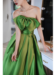 Green Satin A-line Long Formal Dress, Green Simple Pretty Floor Length Prom Dress