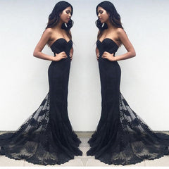 Custom Made Sweetheart Neck Mermaid Black Lace Prom Dresses, Black Lace Formal Dresses, Bridesmaid Dresses